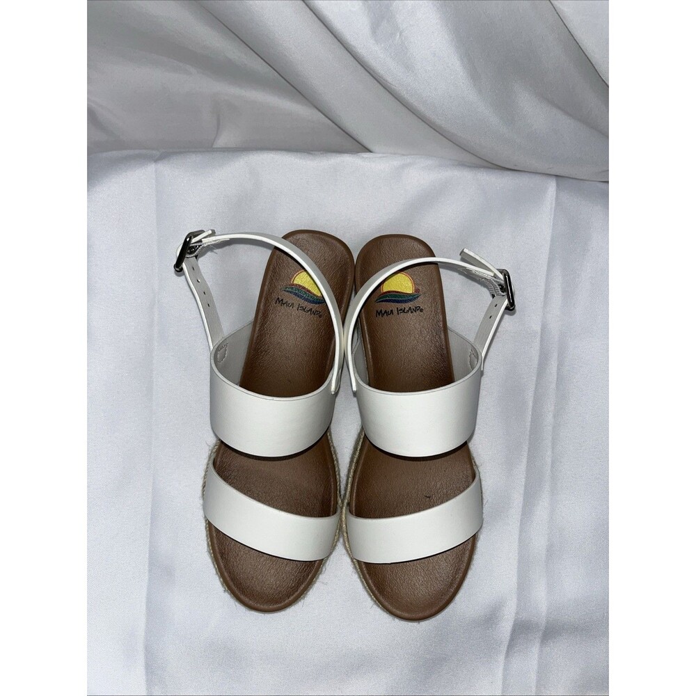 Maui Island  White Brown Studded Buckle Strappy Wedge Sandals Women's Size 11